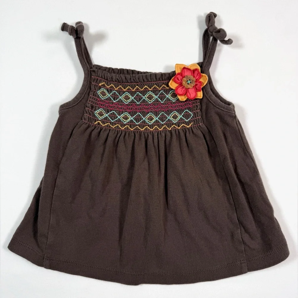 GYMBOREE Baby Dress Smocked Embroidered‎ Floral Brown 6-12M Boho Cottagecore